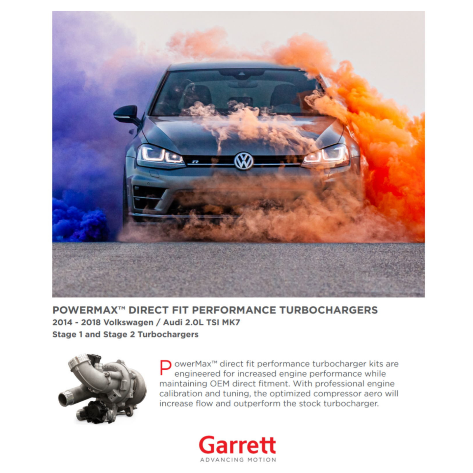 Garrett GT2260S STAGE 1 PowerMax Turbocharger - VW MK7 & 7.5 GOLF GTI & R